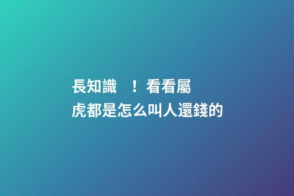 長知識！看看屬虎都是怎么叫人還錢的